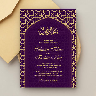 Elegant Paars Goud Islamitische Mihrab Moslim Brui Kaart