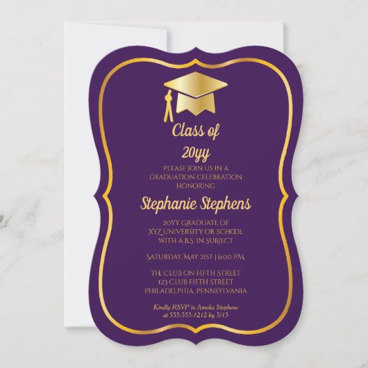Elegant Paars | Goud Pet Graduation Party Kaart (Voorkant)