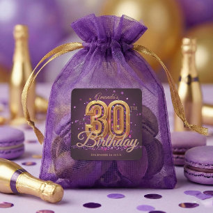 Elegant Paars Goud Sierstuk 30e Verjaardagsfeest Vierkante Sticker