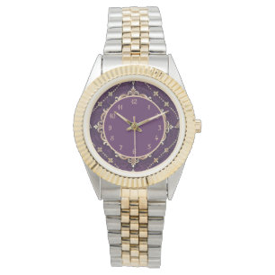 Elegant Paars Goud Vintage Design Horloge