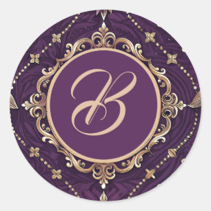 Elegant Paars Goud Vintage Design Ronde Sticker