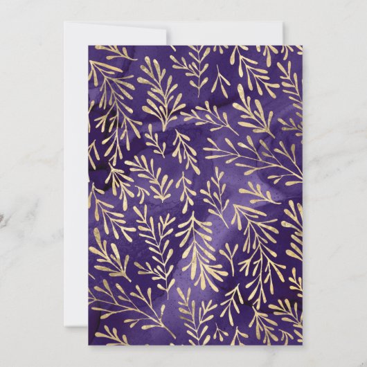 Elegant Paars goudbladerfeest Kaart (Achterkant)