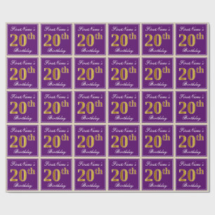 Elegant, Paars, Gouden 20ste Verjaardag Faux + Cadeaupapier