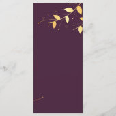 Elegant Paars Gouden Bladeren Trouwmenu Programmakaart (Achterkant)