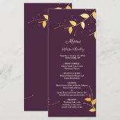 Elegant Paars Gouden Bladeren Trouwmenu Programmakaart (Voorkant / Achterkant)