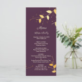 Elegant Paars Gouden Bladeren Trouwmenu Programmakaart (Staand voorkant)