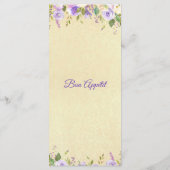 Elegant Paars Gouden Waterverf Bloem Bruiloft Menu (Achterkant)