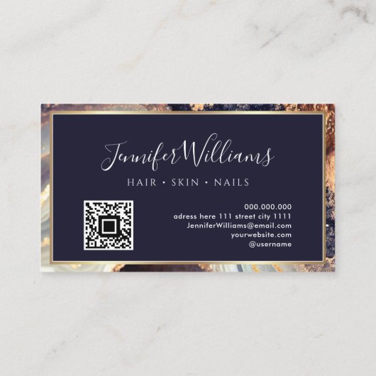 Elegant Paars goudmarmer Agate Geode QR Code Visitekaartje (Achterkant)