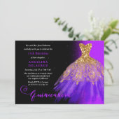 Elegant Paars Gown Quinceañera Kaart (Staand voorkant)