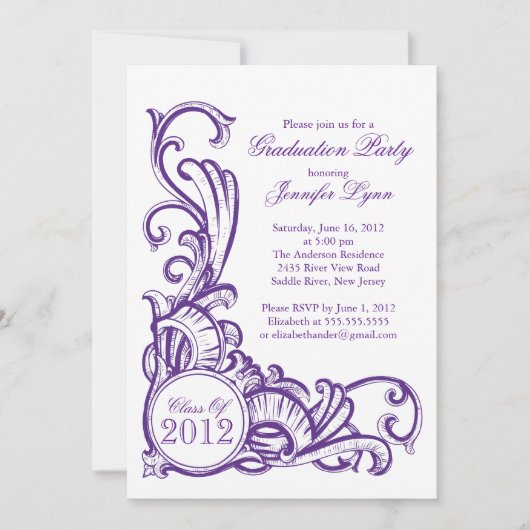 Elegant  Paars Graduation Party Invitation Kaart (Voorkant)