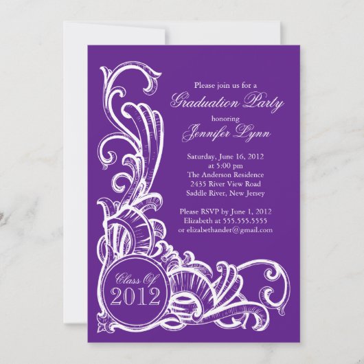 Elegant  Paars Graduation Party Invitation Kaart (Voorkant)