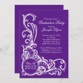 Elegant  Paars Graduation Party Invitation Kaart (Voorkant / Achterkant)