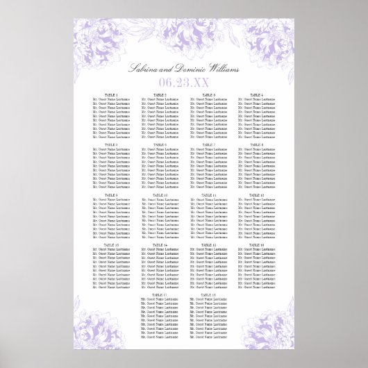 Elegant Paars gray Floral Peony Wedding Seating Se Poster (Voorkant)