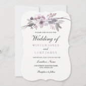Elegant Paars Gray Floral Wedding Invite Kaart (Voorkant)