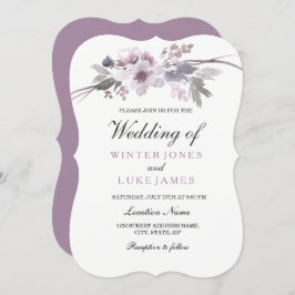 Elegant Paars Gray Floral Wedding Invite Kaart