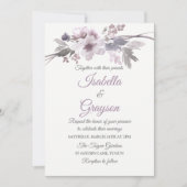 Elegant Paars Gray Floral Wedding Invite Kaart (Voorkant)