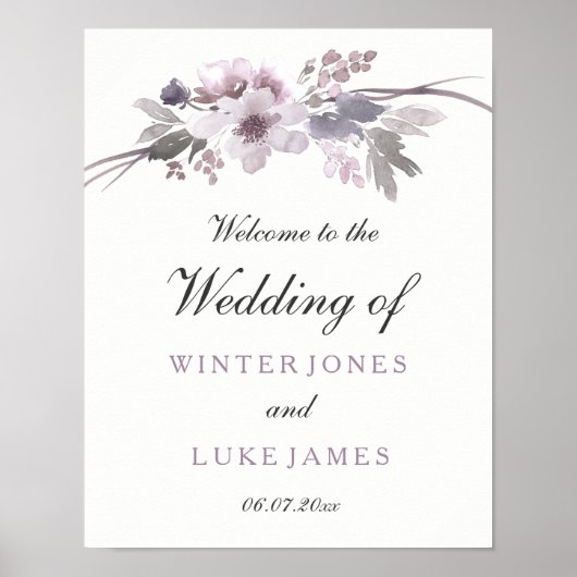 Elegant Paars Gray Winter Floral Wedding Poster (Voorkant)