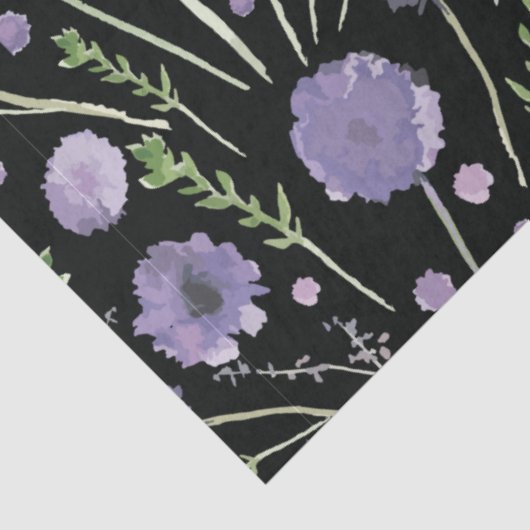 Elegant Paars Green Black Waterverf Flowers Tissuepapier (Detail)