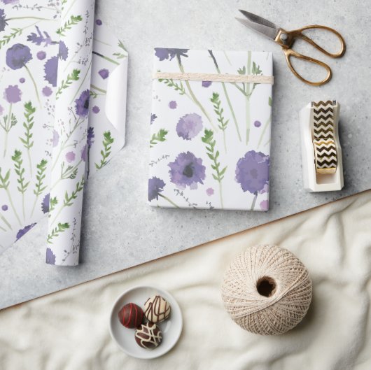 Elegant Paars Green Floral Pattern Cadeaupapier (Crafts)