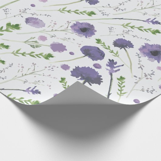 Elegant Paars Green Floral Pattern Cadeaupapier (Hoek)