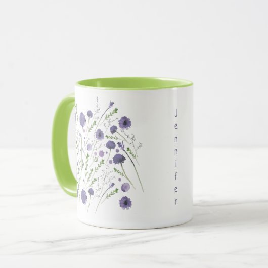 Elegant Paars Green Floral Pattern Mok (Voorkant links)