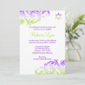 Elegant Paars Green Flourish Bat Mitzvah Kaart (Staand voorkant)