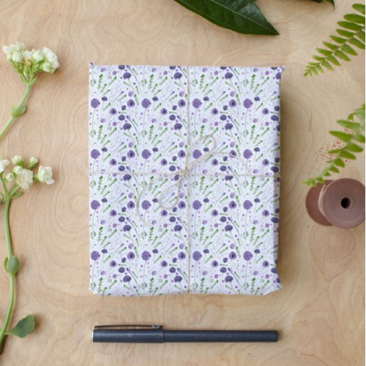 Elegant Paars Green Waterverf Flower Pattern Cadeaupapier