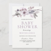 Elegant Paars Grey Winter Flowers Baby shower Kaart (Voorkant)
