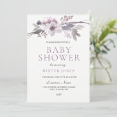 Elegant Paars Grey Winter Flowers Baby shower Kaart (Staand voorkant)