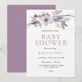 Elegant Paars Grey Winter Flowers Baby shower Kaart (Voorkant / Achterkant)