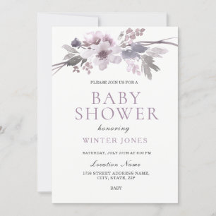 Elegant Paars Grey Winter Flowers Baby shower Kaart