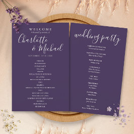 Elegant Paars Handtekening Script Huwelijksprogram