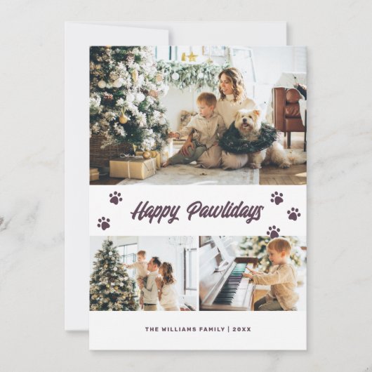 Elegant Paars Happy Pawlidays Gold Stars Foto Feestdagenkaart (Voorkant)