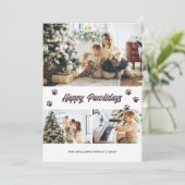 Elegant Paars Happy Pawlidays Gold Stars Foto Feestdagenkaart (Staand voorkant)