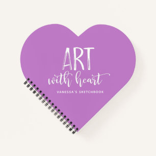 Elegant Paars Hart Monogram Kunstenaar Schetsboek Notitieboek