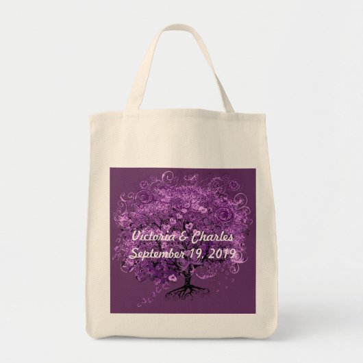 Elegant Paars Heart Leaf Tree Wedding Tote Bag (Voorkant)
