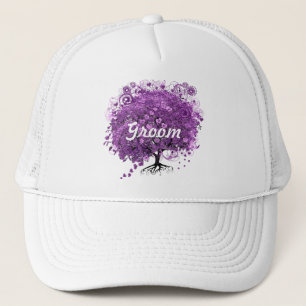 Elegant Paars Heart Leaf Tree Wedding Trucker Pet