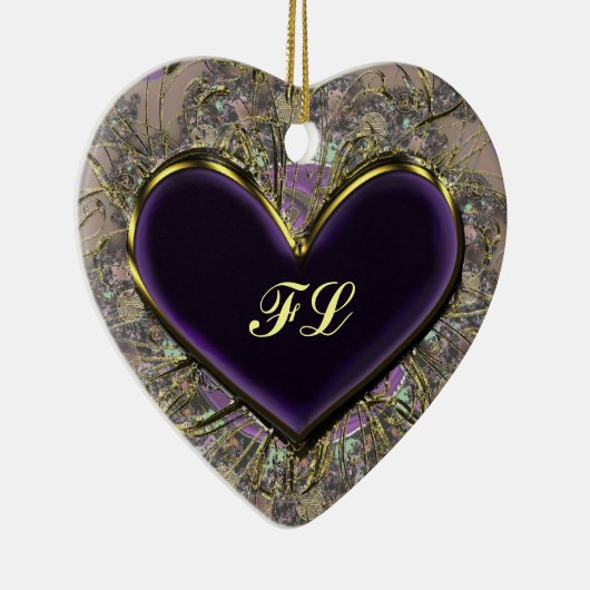 Elegant Paars Heart Monogrammed Ornament (Rechts)