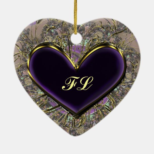 Elegant Paars Heart Monogrammed Ornament (Achterkant)