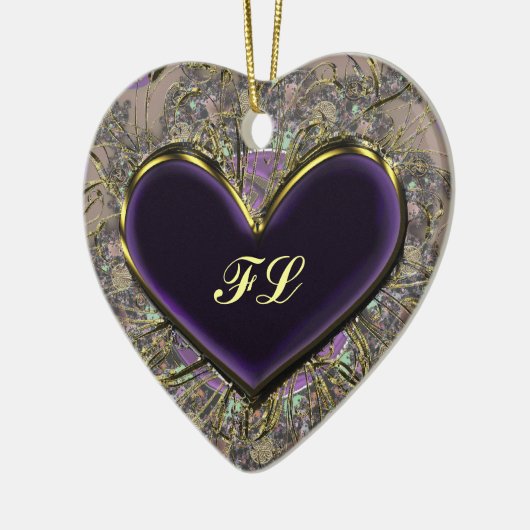 Elegant Paars Heart Monogrammed Ornament (Links)