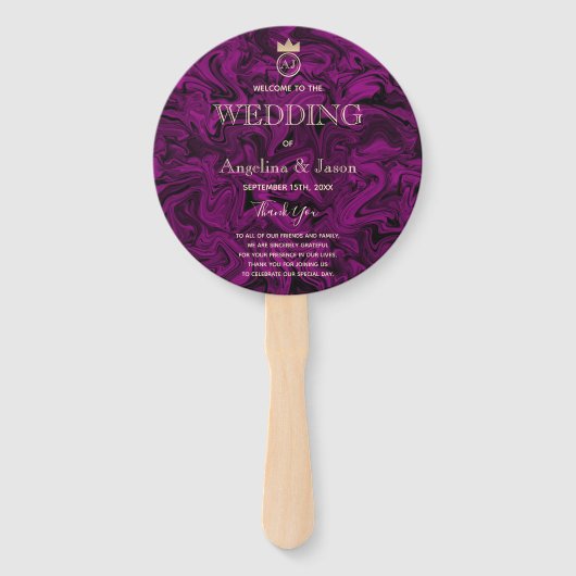 Elegant Paars Huwelijksprogramma Handwaaier (Voorkant)