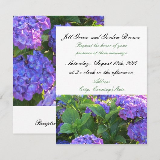 Elegant Paars Hydrangea Wedding Invitation Kaart (Voorkant / Achterkant)
