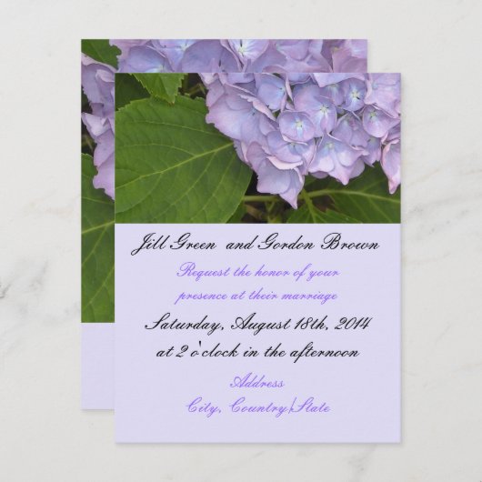 Elegant Paars Hydrangea Wedding Invitation Kaart (Voorkant / Achterkant)