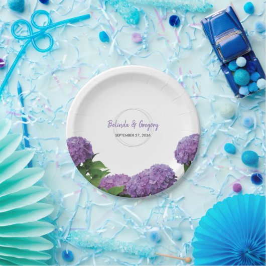 Elegant Paars Hydrangea Wedding Papieren Bordje (Feest)