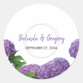 Elegant Paars Hydrangea Wedding Ronde Sticker