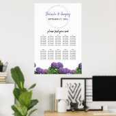 Elegant Paars Hydrangea Wedding Seding Chart Poster (Thuiskantoor)