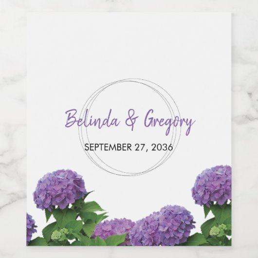 Elegant Paars Hydrangea Wedding Wijn Etiket (Enkel label)