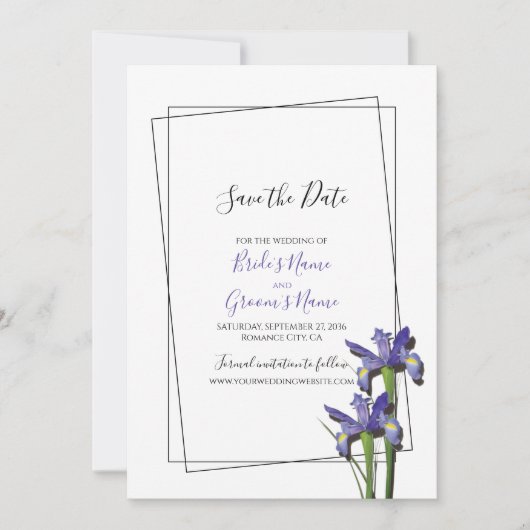 Elegant Paars Iris Wedding Save the Date (Voorkant)