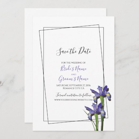 Elegant Paars Iris Wedding Save the Date (Voorkant / Achterkant)