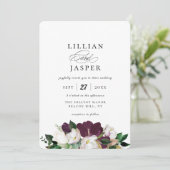 Elegant Paars Ivory Floral Bouquet Wedding Kaart (Staand voorkant)